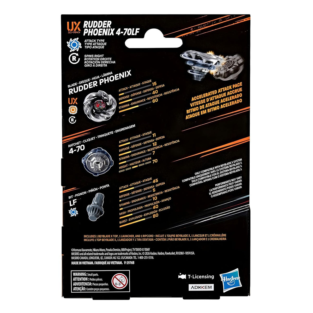 Pião Beyblade X Rudder Phoenix 4-70LF para coleção e jogo