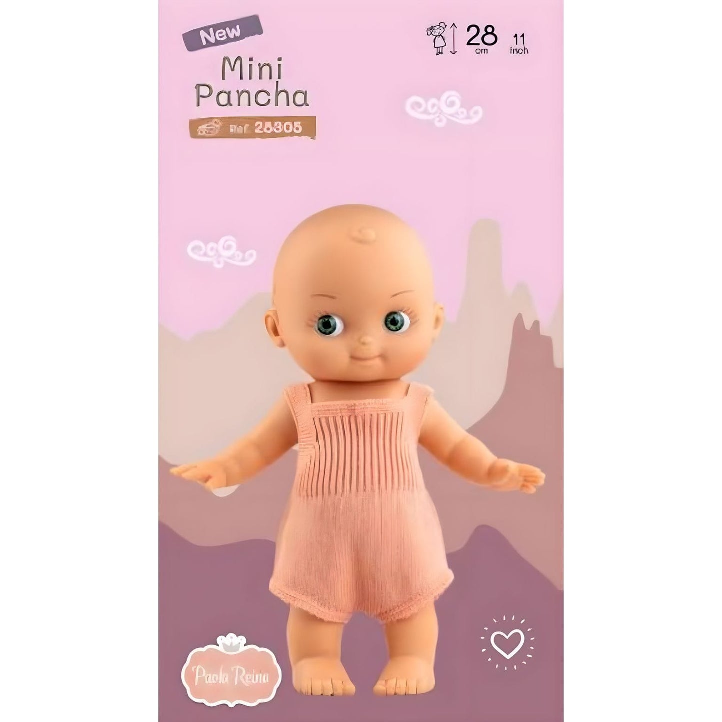 Boneco Mini Panchas com pijama salmão para faz de conta e ternura