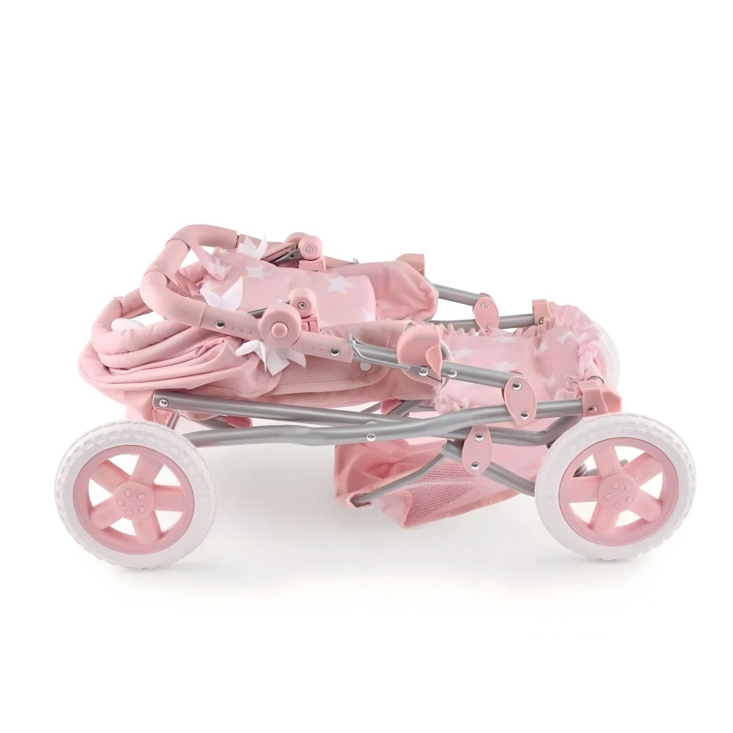 Carrinho de Passeio Grande para Bonecas La Nina rosa com estrelas e mala para passeios imaginários