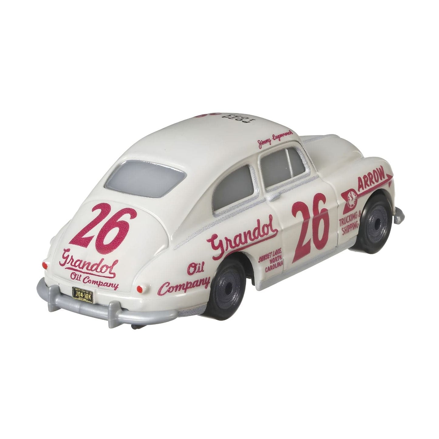 Cars Disney Jimmy Lugwrench branco com número 26 e detalhes vermelhos