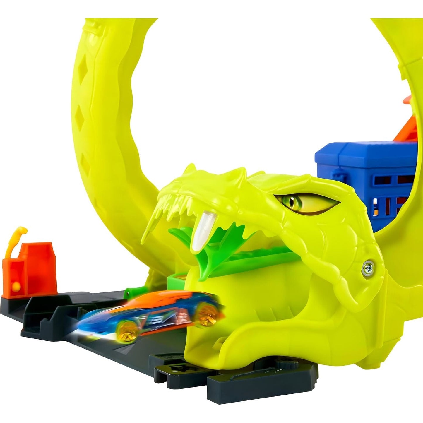 pista Hot Wheels City ataque espiral da serpente com loop e carro em fuga