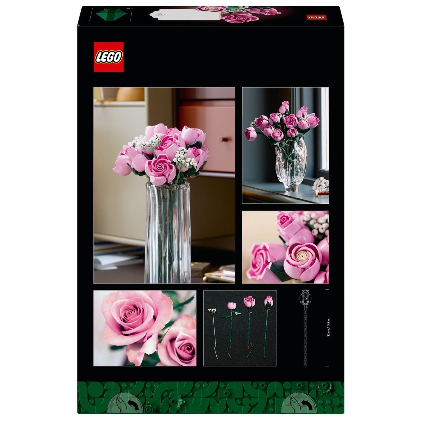 Lego Botanicals Buquê de Rosas Cor-de-rosa em jarra como decoração elegante
