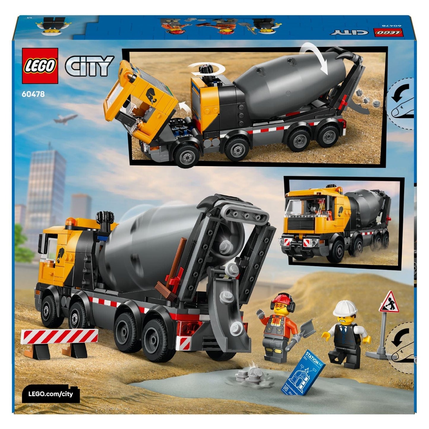 Lego City Camião com Betoneira com minifiguras e barreiras de obra