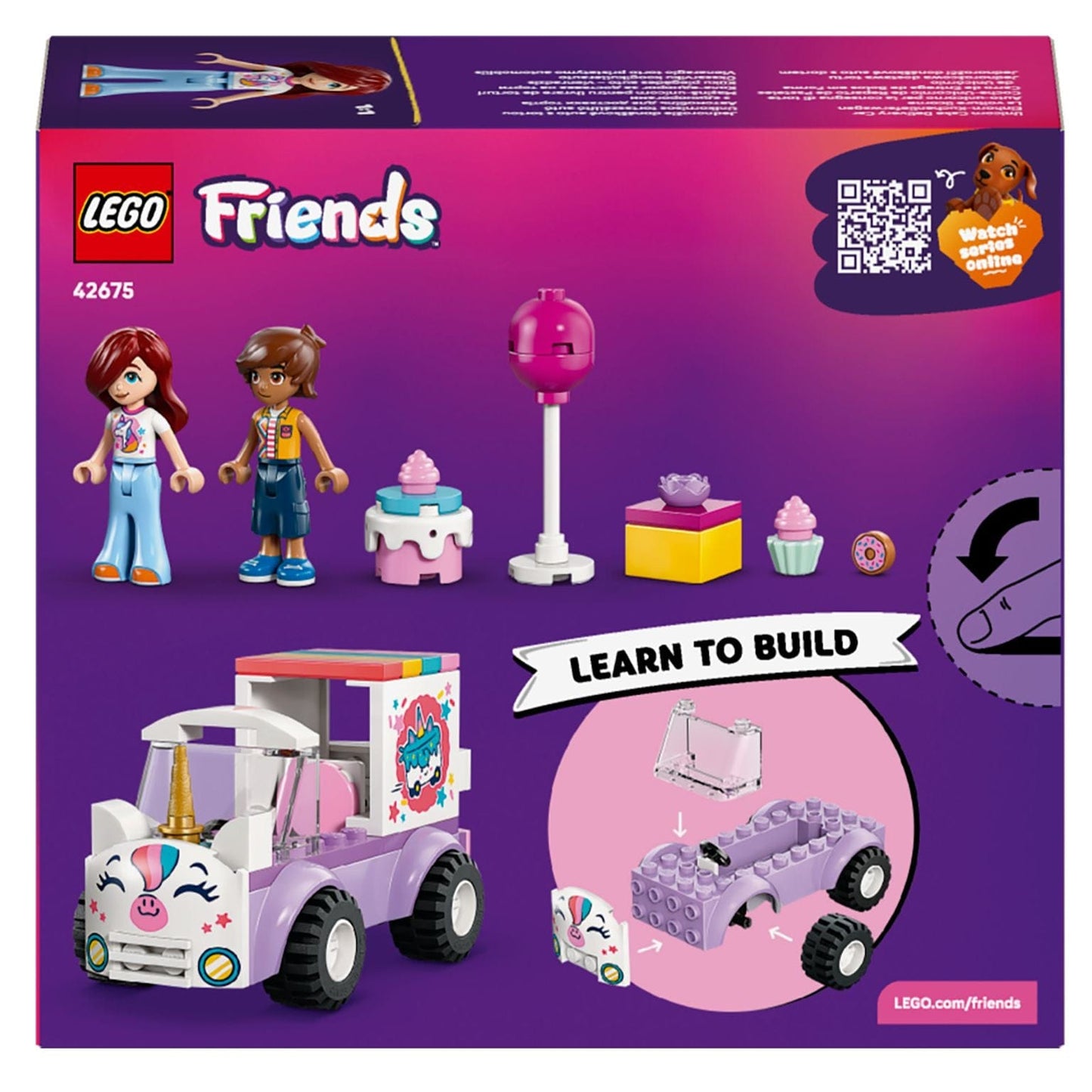 Lego Friends Carro de Entrega de Bolos em Forma de Unicórnio em tons pastel com mini personagens e doces