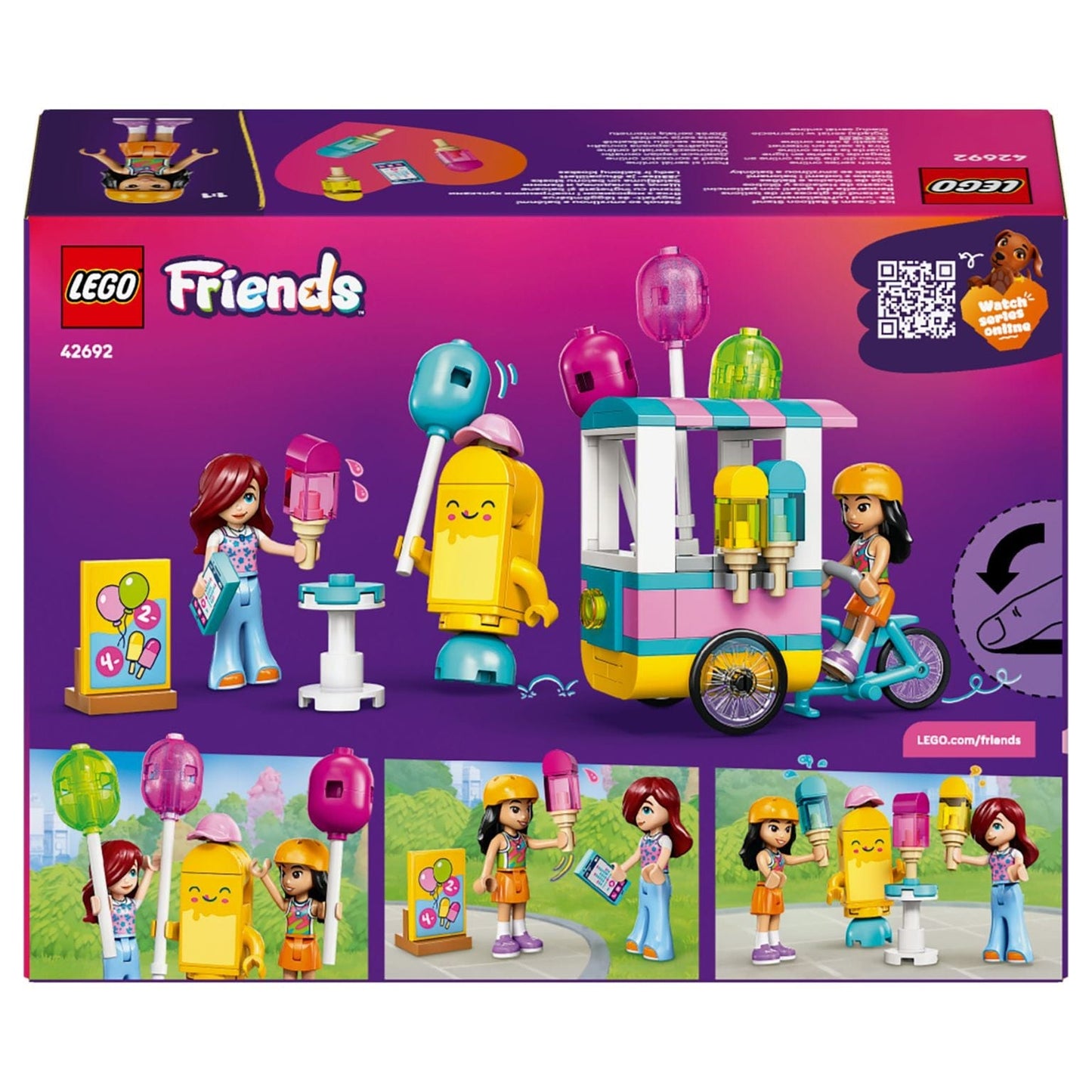 Set LEGO Friends 42692 Loja de Gelados e Balões com carrinho de gelados, balões e duas mini bonecas