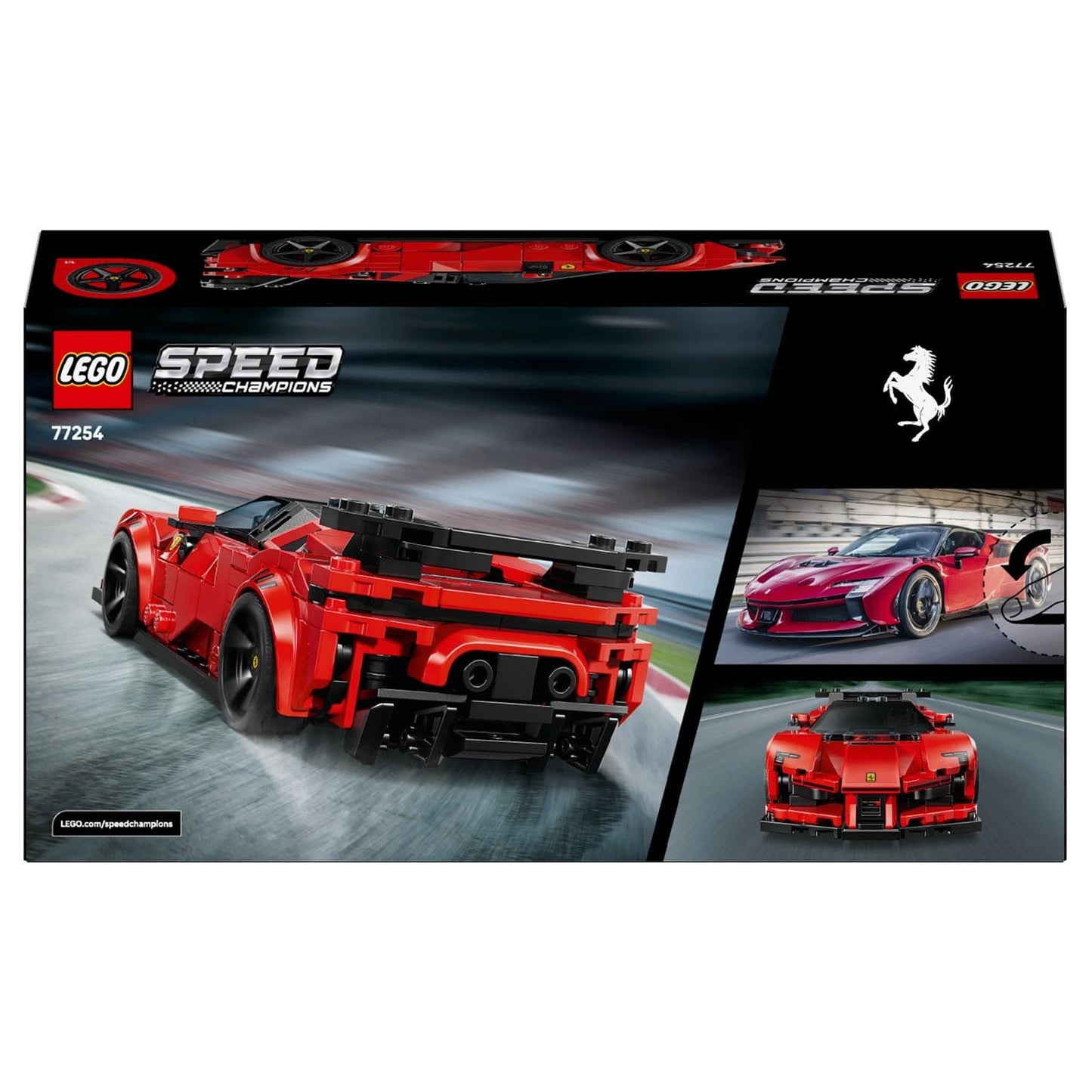 Lego Speed Champions Carro Desportivo Ferrari SF90 XX Stradale vermelho com asa traseira e minifigura Ferrari