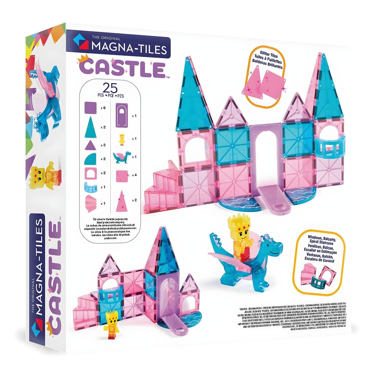 Magna-Tiles Castle castelo magnético colorido com torres e dragão