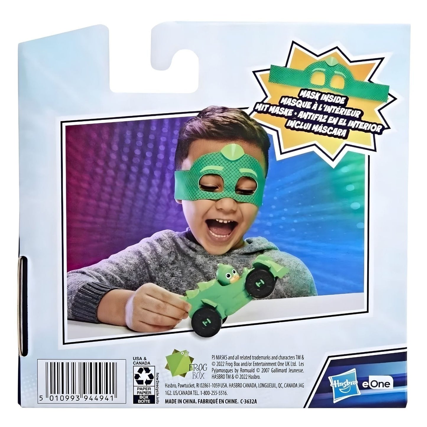 Conjunto PJ Masks Gekko com veículo e máscara temática