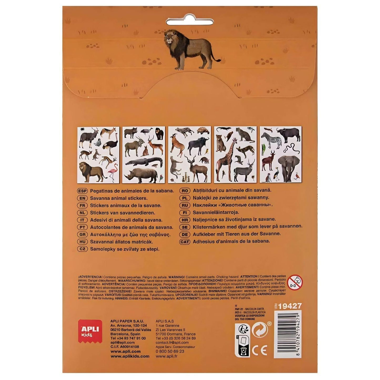 Apresentamos Autocolantes reutilizáveis - Animais da Savana com o SKU 921942725 recomendado para + 3 anos