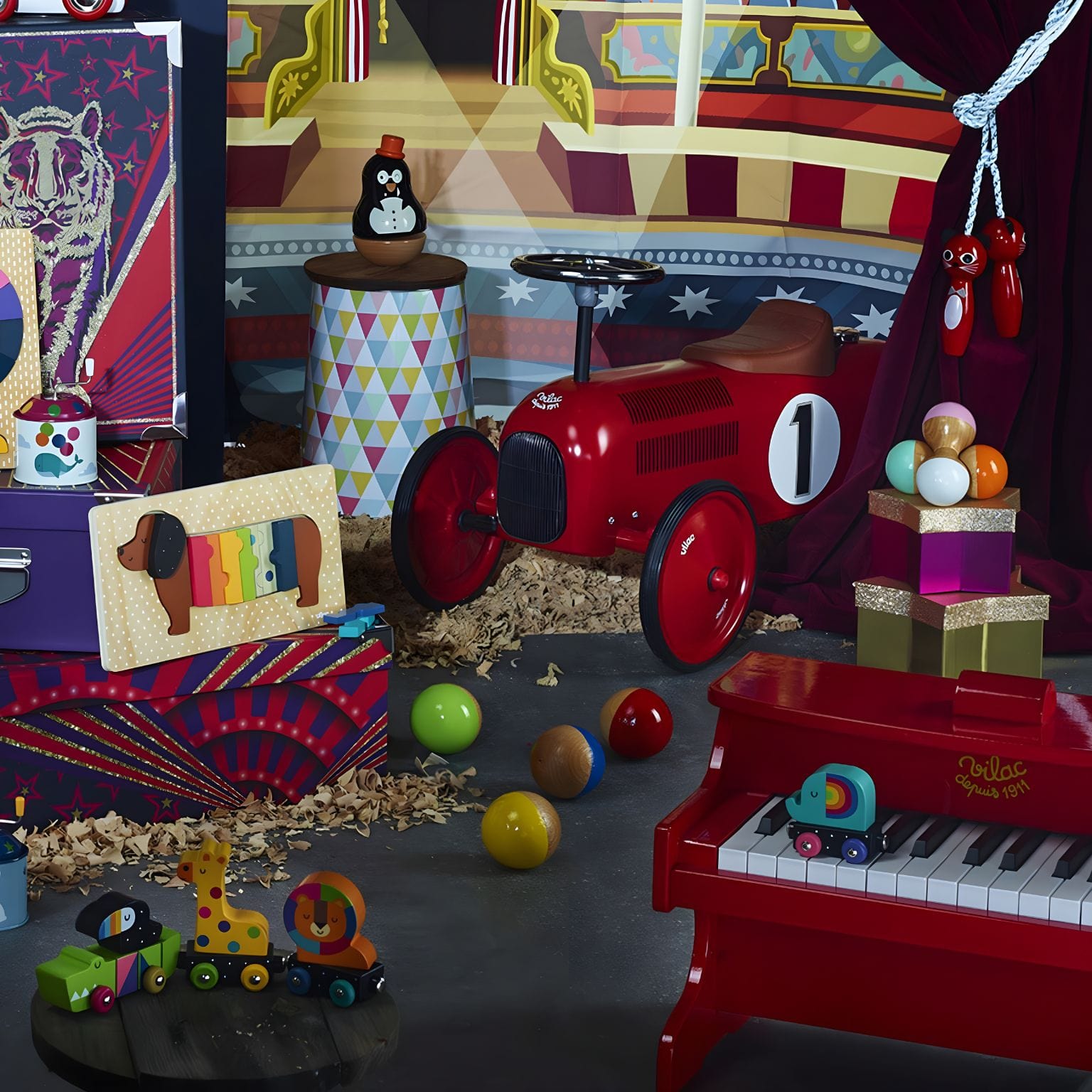 Apresentamos E-Piano Vermelho em madeira com o SKU 26837225 recomendado para + 3 anos