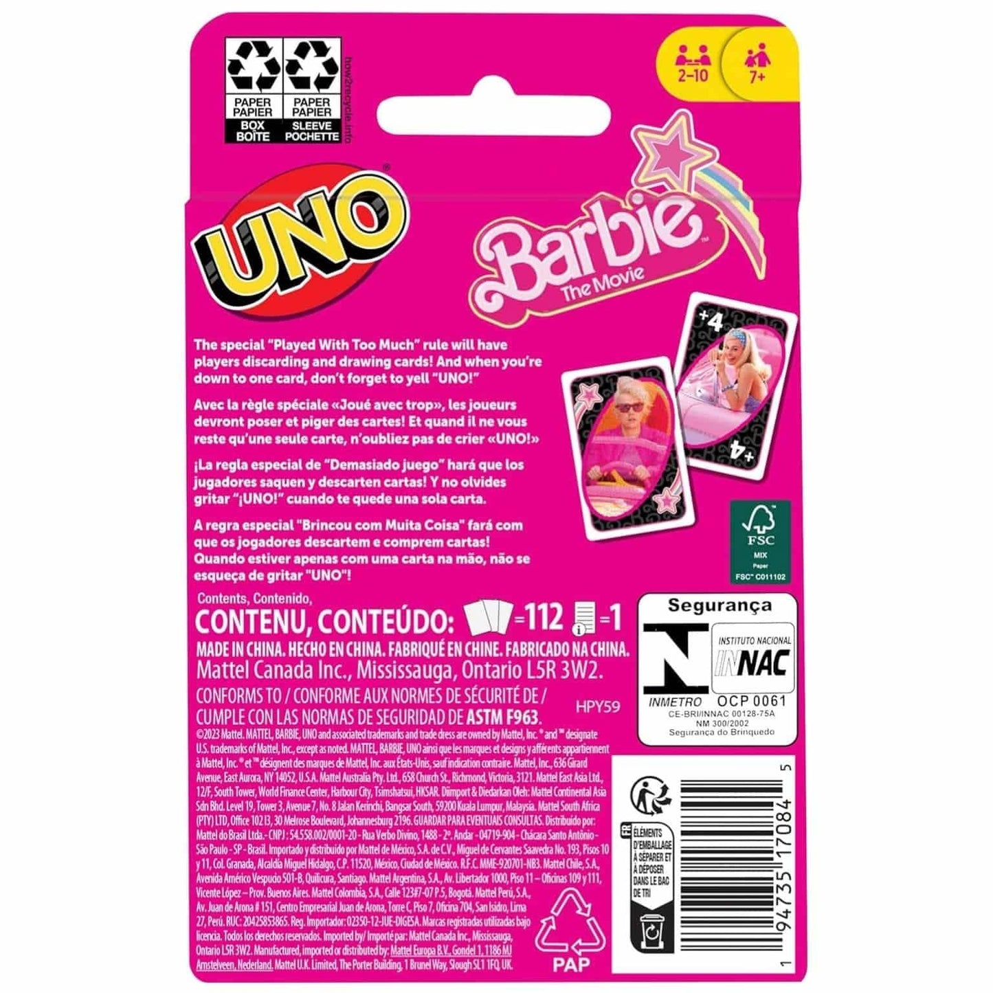 Apresentamos Uno Barbie The Movie com o SKU 231708423 recomendado para + 7 anos
