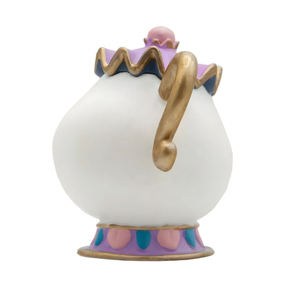 Figura Mrs Potts vista de trás, com tampa lilás
