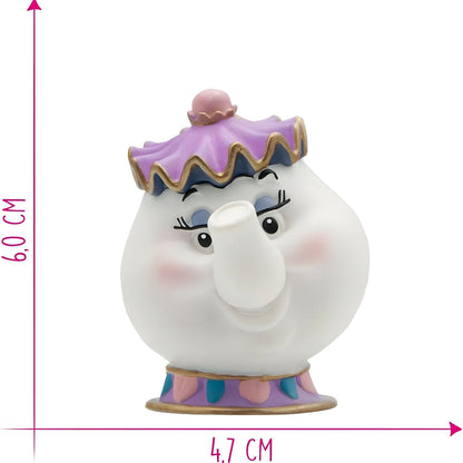Figura Mrs Potts com indicação de 6 cm de altura e 4,7 cm de largura