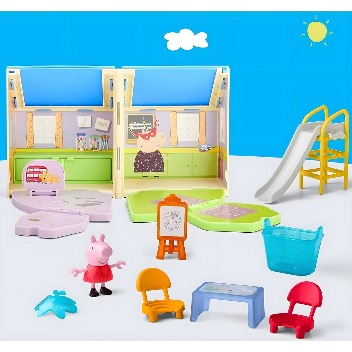 Escola da Porquinha Peppa, conjunto de brincar com figura articulada e acessórios escolares