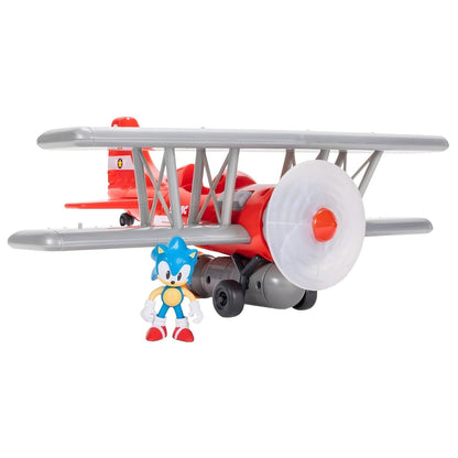 Avião do Sonic Biplano Tornado vermelho com Sonic a pilotar
