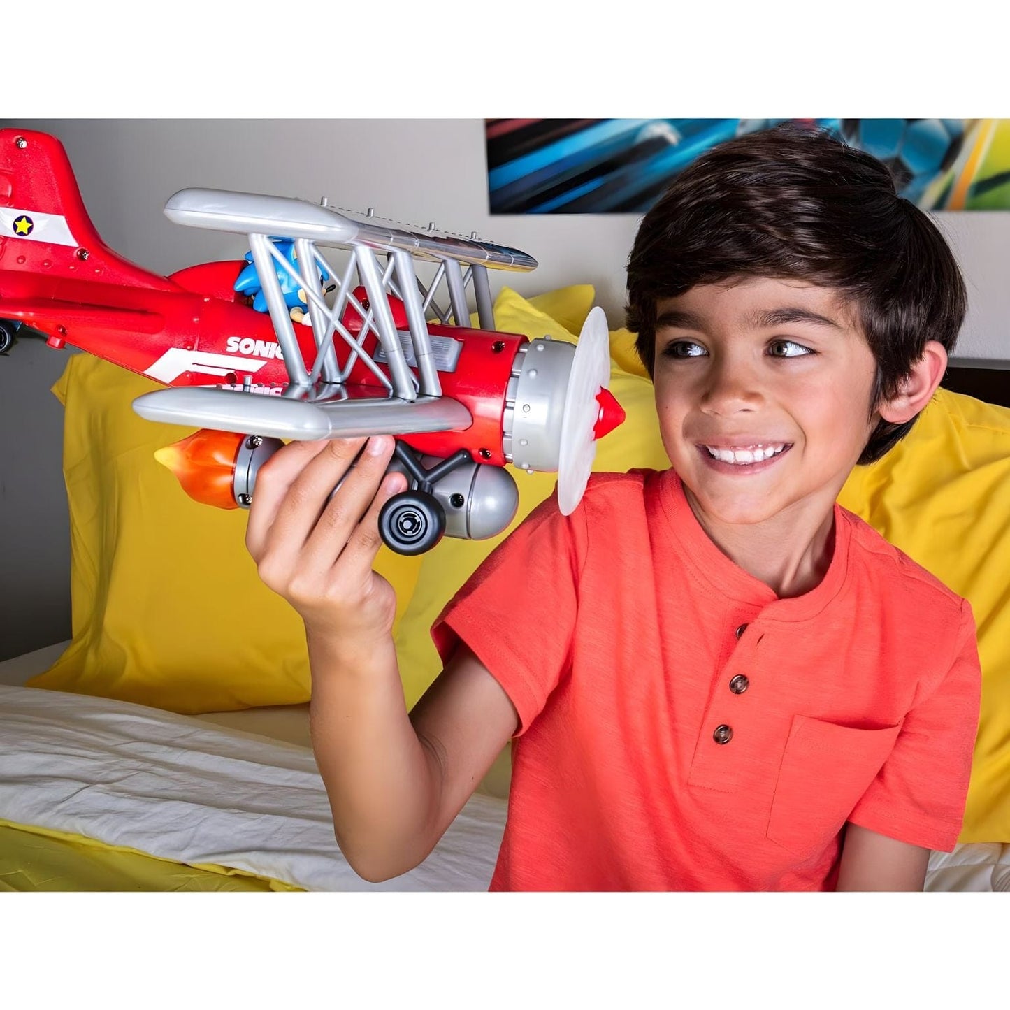 Avião do Sonic Biplano Tornado vermelho com Sonic a pilotar