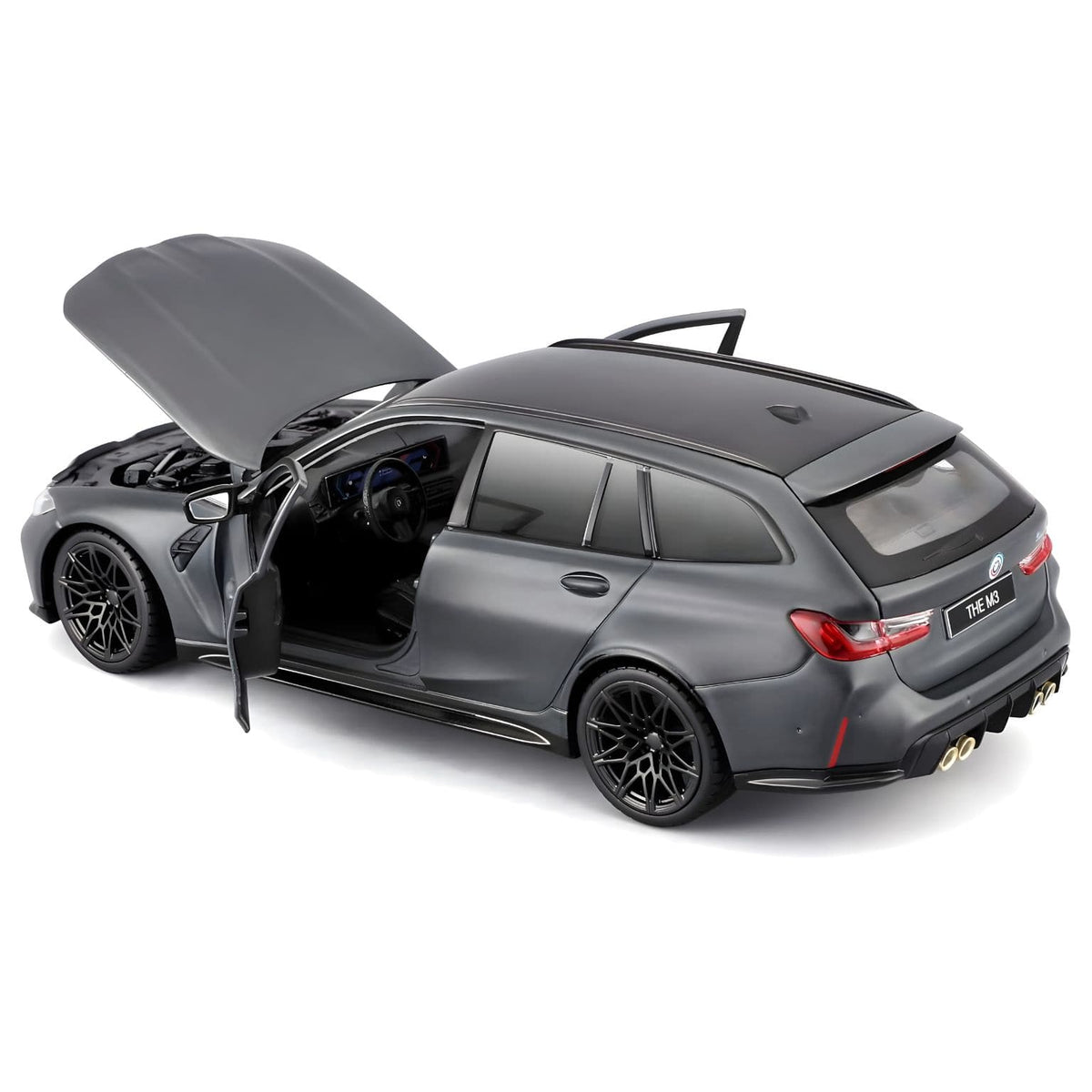 BMW M3 Touring 2023 Bburago cinzento mate em miniatura