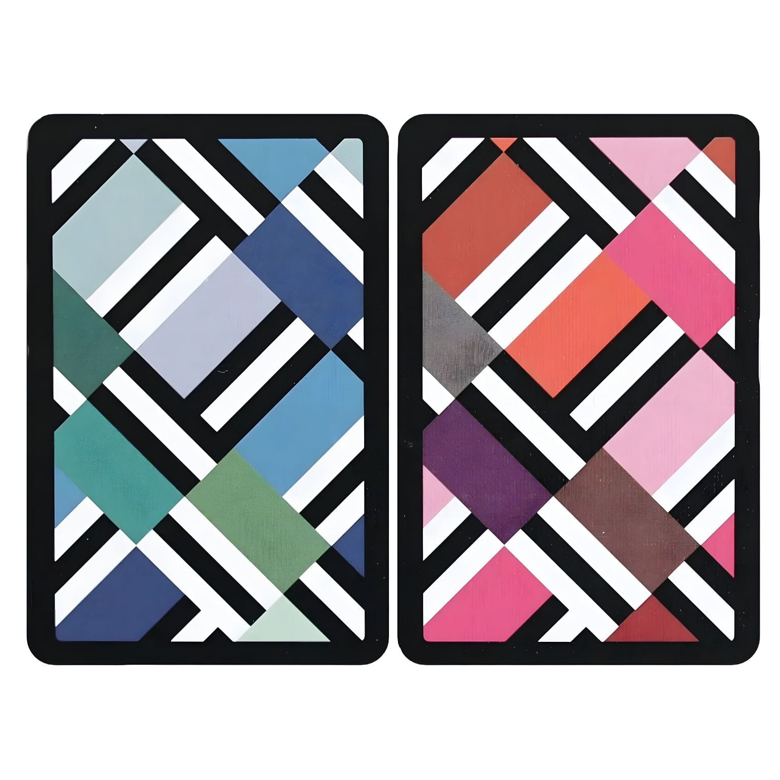 Baralho de Cartas Duplo Bauhaus da Piatnik com padrão geométrico colorido em caixa preta