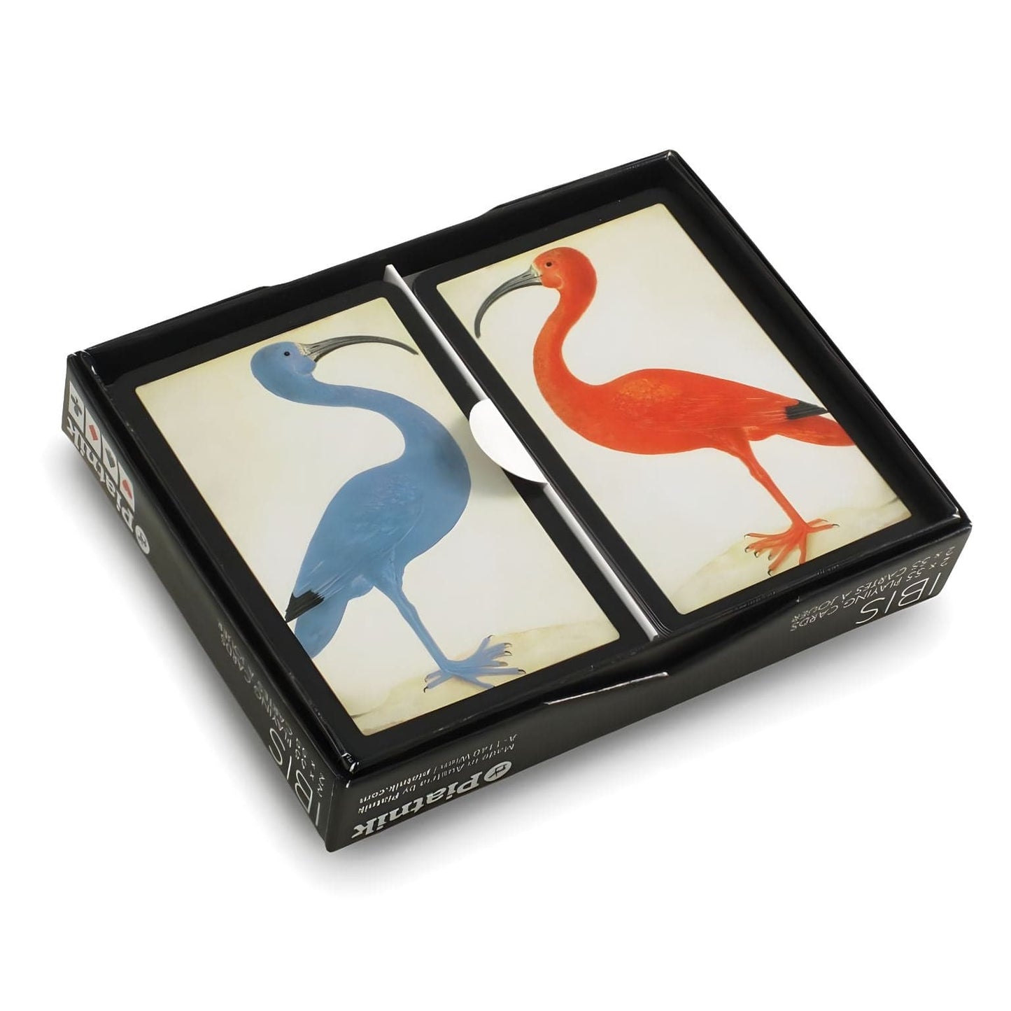 Baralho de Cartas Duplo Ibis da Piatnik com ilustração artística de ave e cartas infantis coloridas