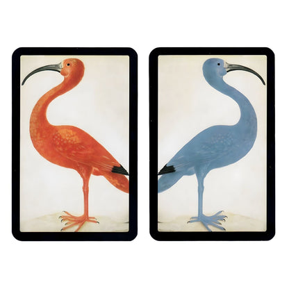 Baralho de Cartas Duplo Ibis: versos das cartas com íbis vermelho e íbis azul