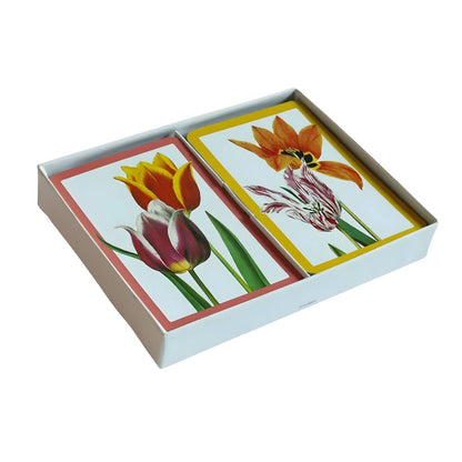 Caixa aberta do Baralho de Cartas Duplo Tulipas com os dois baralhos