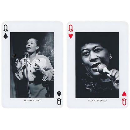 Cartas de dama do Baralho de Cartas Jazz com fotografias a preto e branco de cantoras