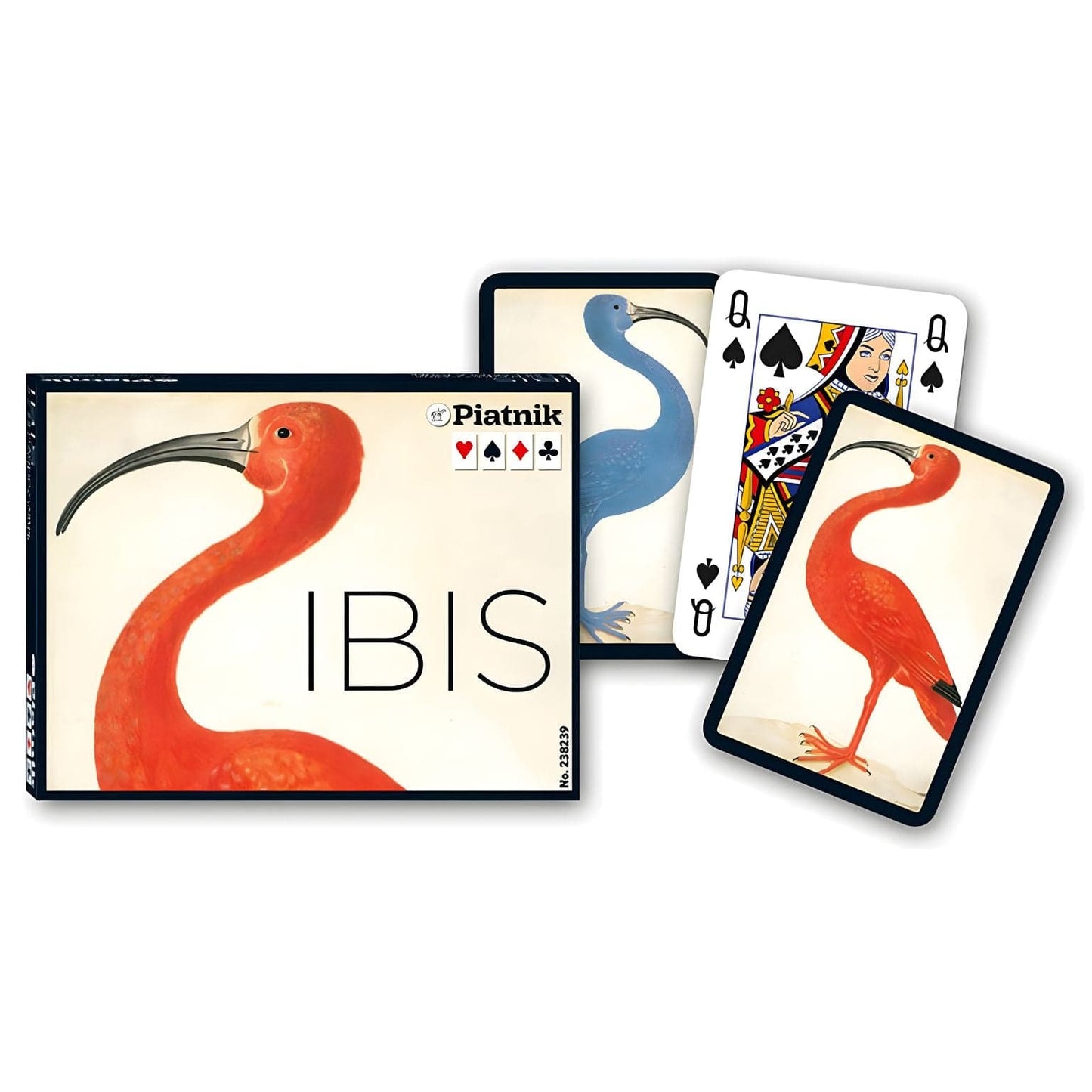 Baralho de Cartas Duplo Ibis da Piatnik com ilustração artística de ave e cartas infantis coloridas