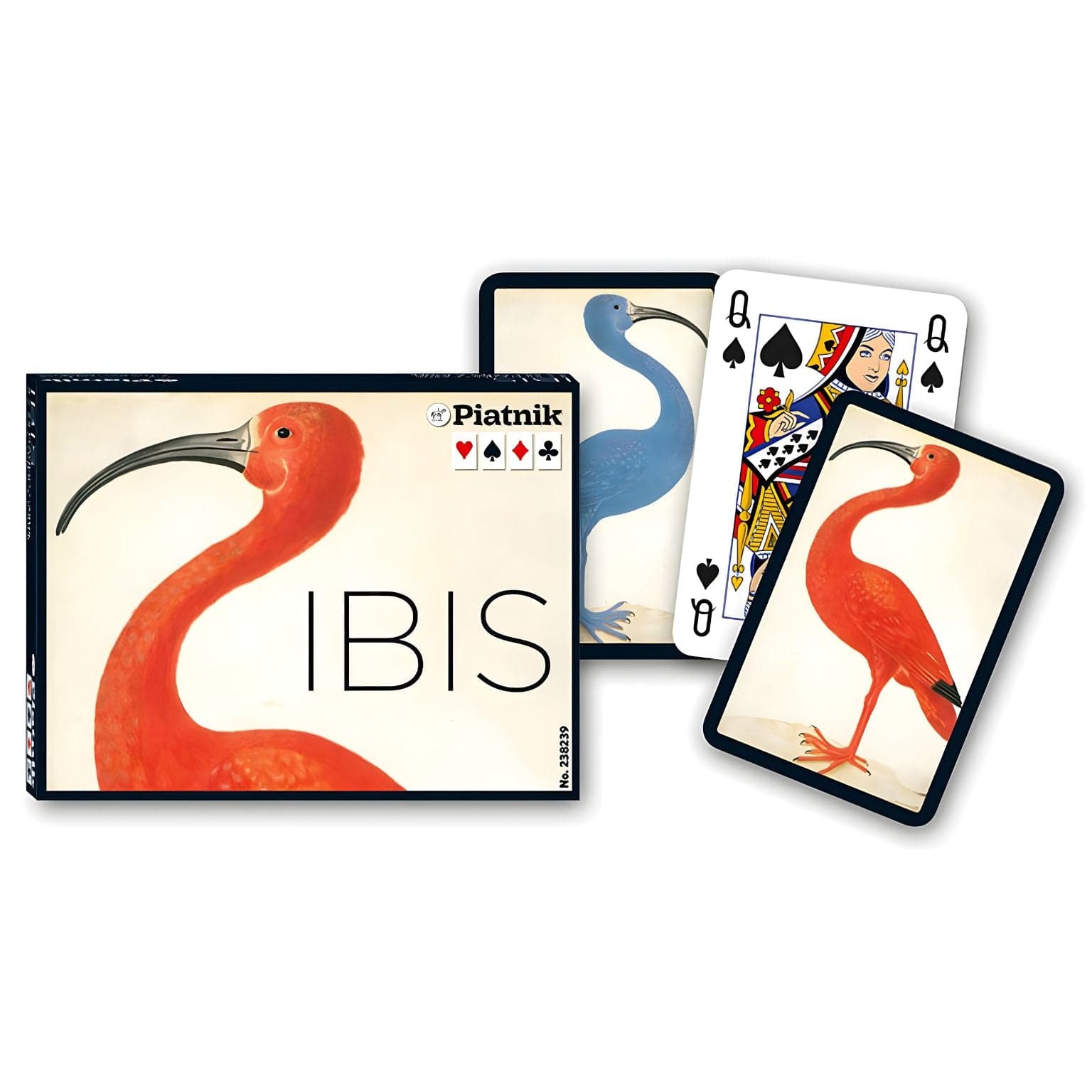 Baralho de Cartas Duplo Ibis da Piatnik com ilustração artística de ave e cartas infantis coloridas