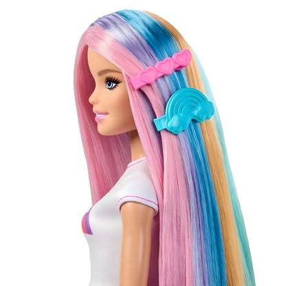 Barbie arco-íris com acessórios para cabelo e peças para criar penteados