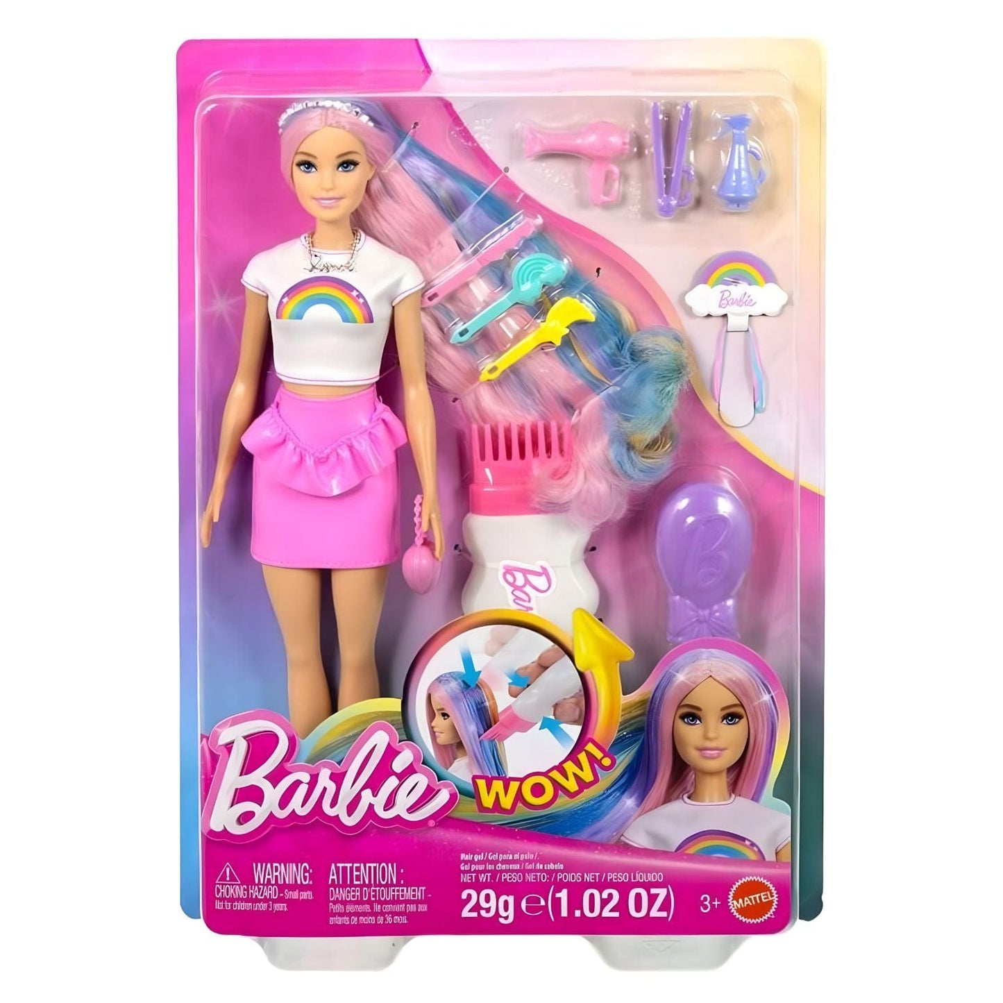 Barbie arco-íris com acessórios para cabelo e peças para criar penteados