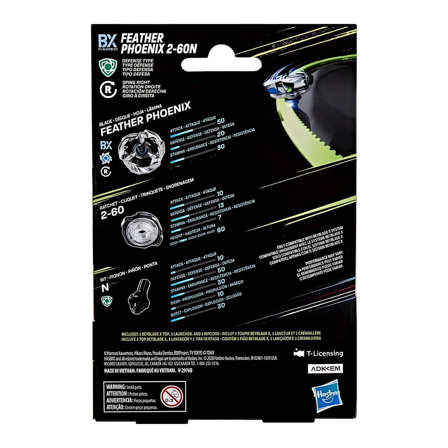 Pião Beyblade Feather Phoenix 2-60NX para coleção e jogo