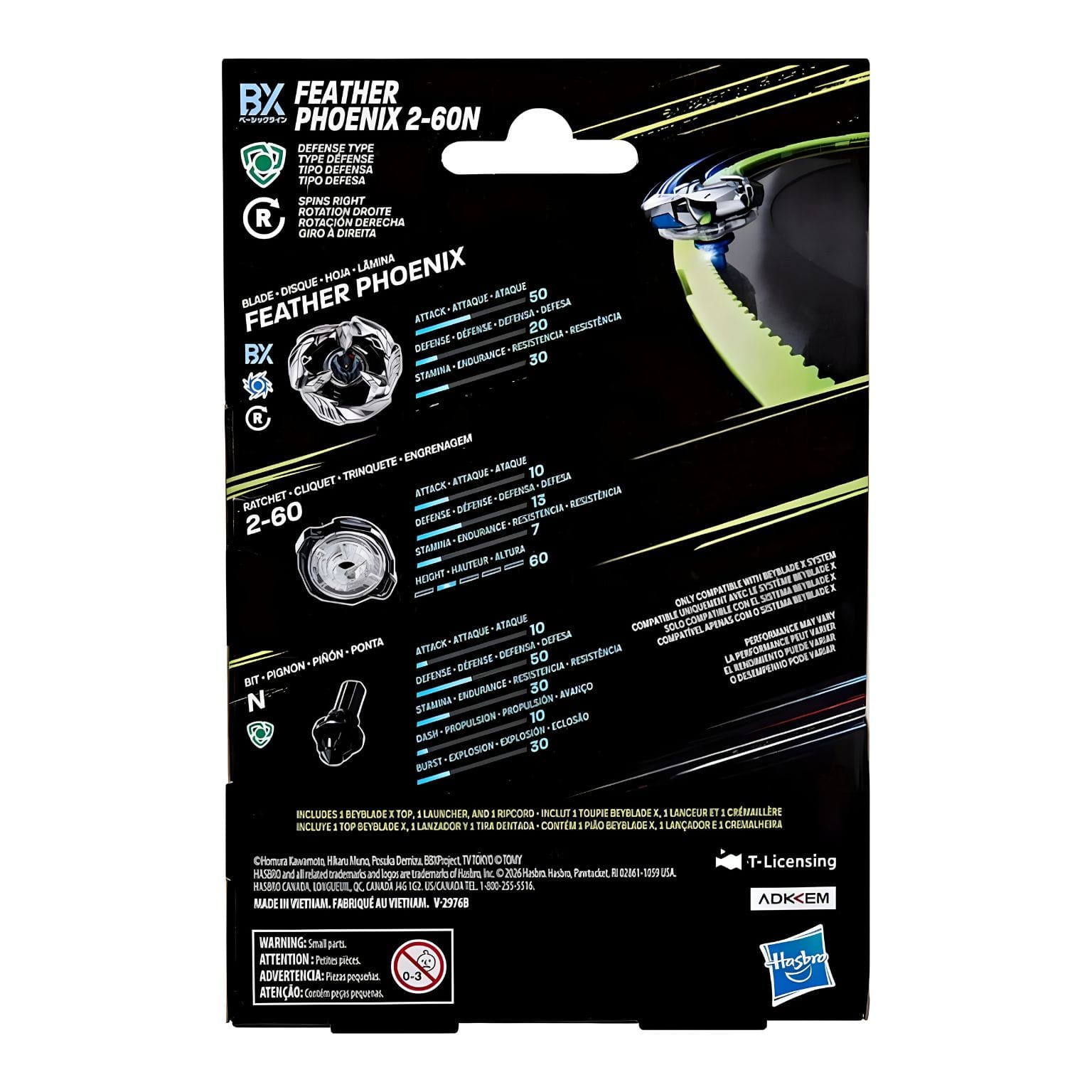 Pião Beyblade Feather Phoenix 2-60NX para coleção e jogo