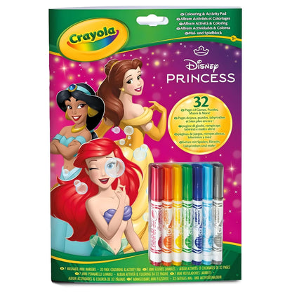 Bloco de Atividades Princesas Disney Crayola com marcadores e páginas para colorir