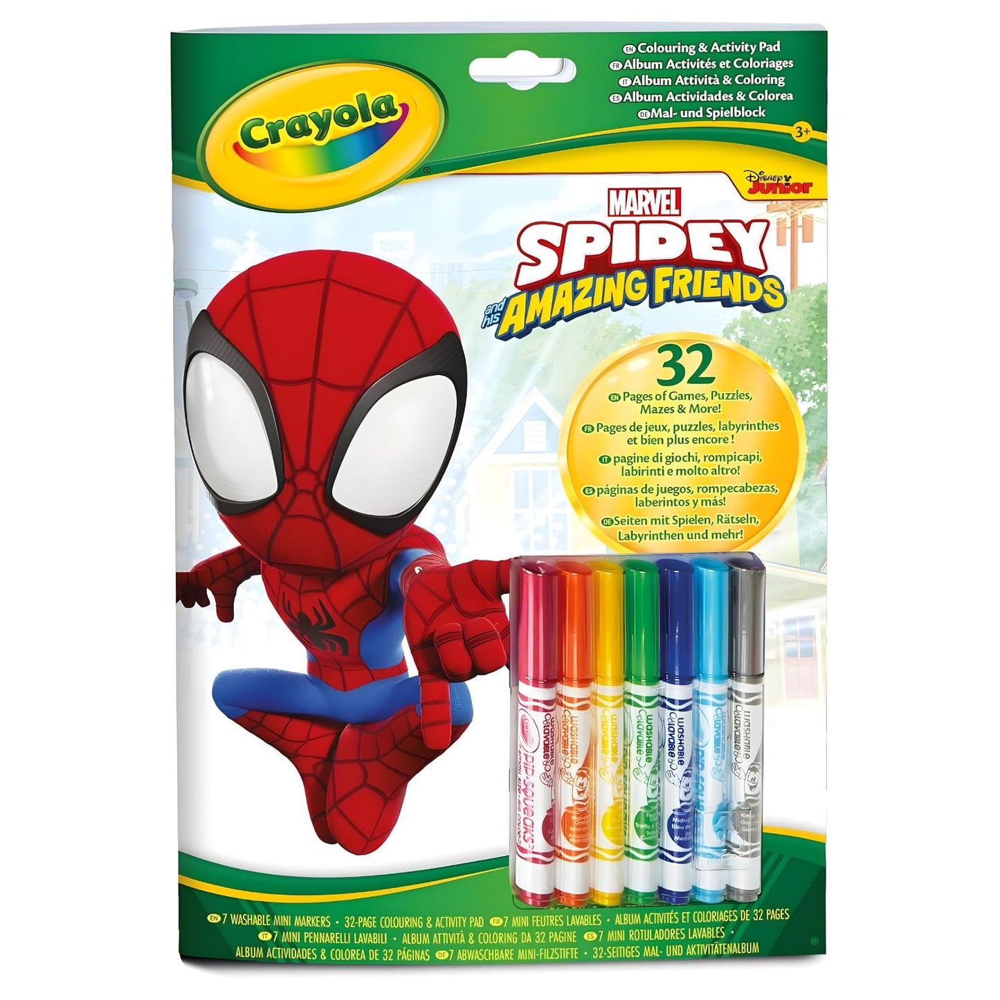 Bloco de Atividades Spidey Amazing Friends da Crayola com páginas para colorir e canetas coloridas