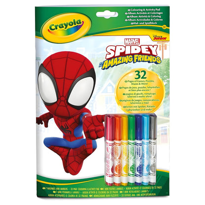 Bloco de Atividades Spidey Amazing Friends da Crayola com páginas para colorir e canetas coloridas