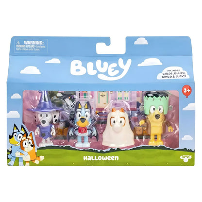 Bluey Dia de Halloween: embalagem com quatro figuras mascaradas