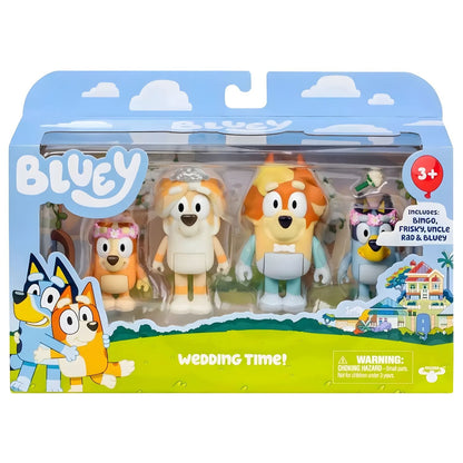 Bluey Dia de Casamento com quatro figuras na embalagem