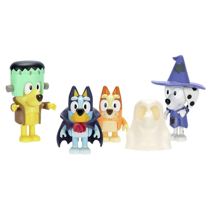 Bluey Dia de Halloween: as quatro figuras mascaradas lado a lado