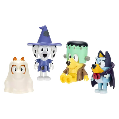 Bluey Dia de Halloween: figuras mascaradas, com Bluey de vampiro e um dálmata de bruxa