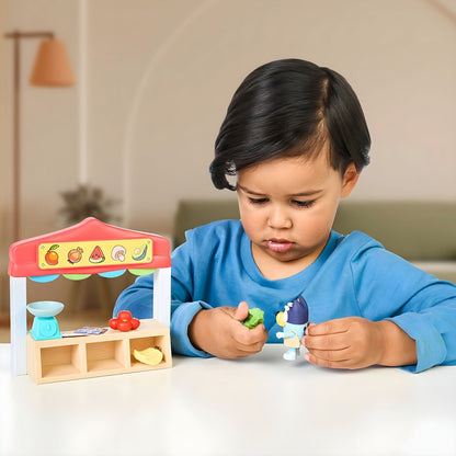 Embalagem lateral do Bluey Mercado dos Produtores inspirada no episódio Markets