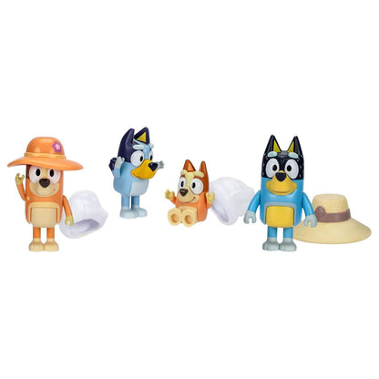 Embalagem lateral do Bluey Viagem em Família com quatro figuras Bluey