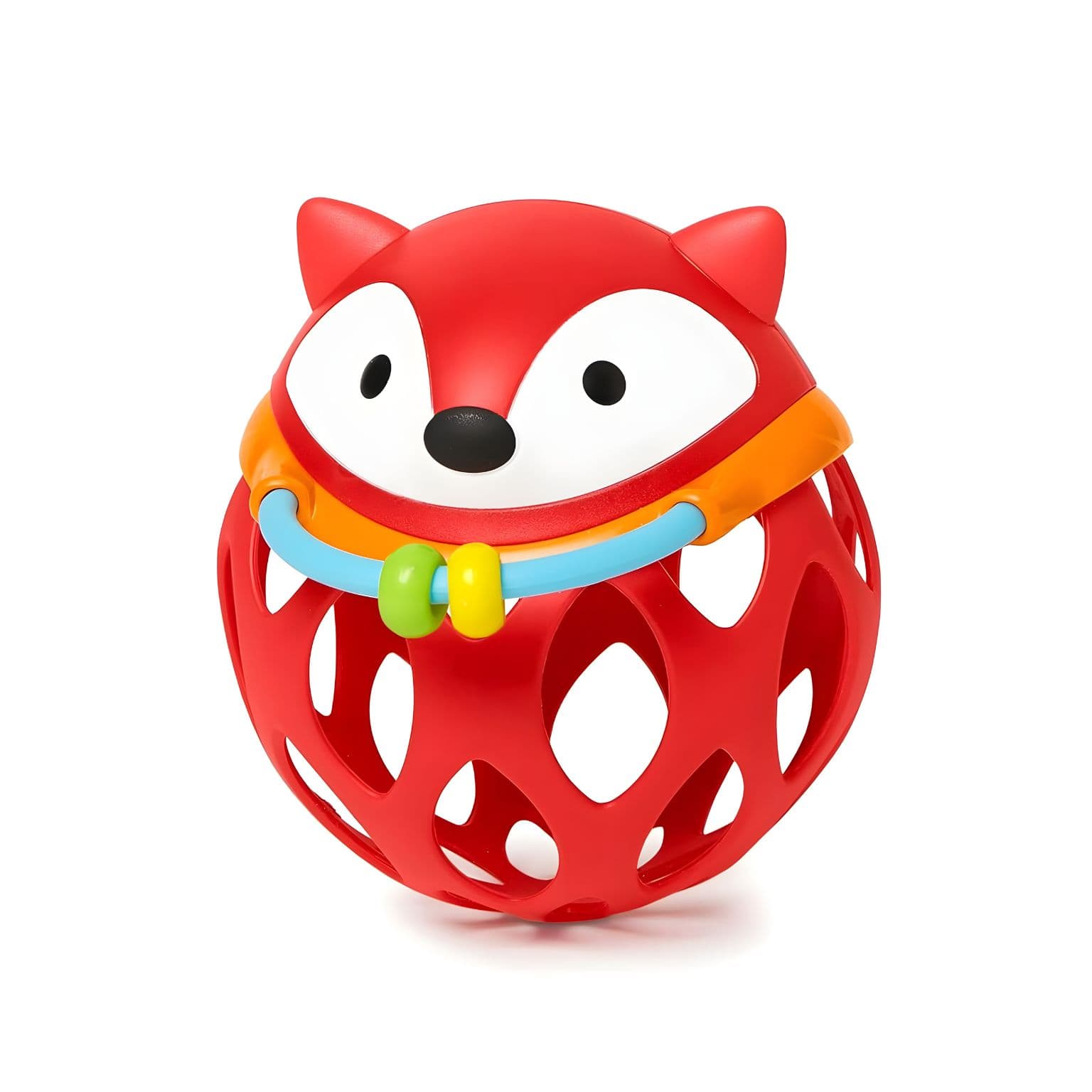 Bola Chocalho Raposa vermelha da Skip Hop nas mãos de bebés em momento de descoberta
