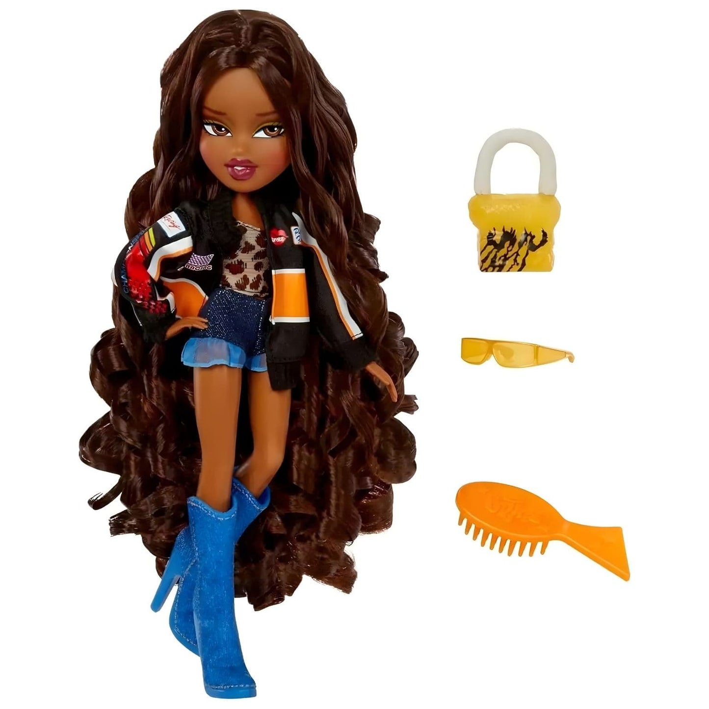 Bratz Goin Out Sasha com mala amarela e óculos de sol
