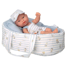 Boneca Elegance 26 cm com alcofa azul em imagem de produto