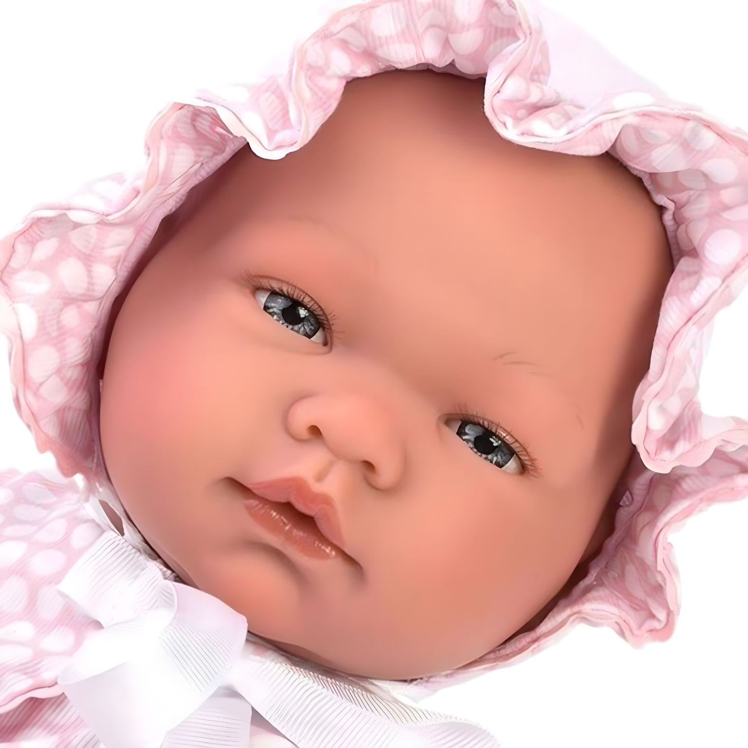 Boneca Maria com pique rosa com touca e capa rosa de bolinhas
