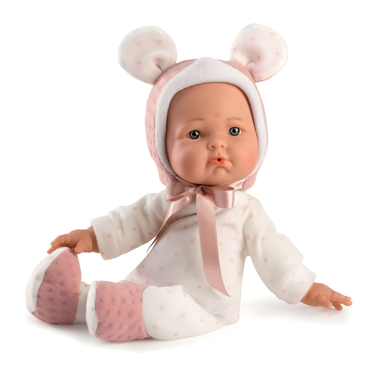 Boneca Mimi Rosa 36 cm com touca rosa e expressão meiga