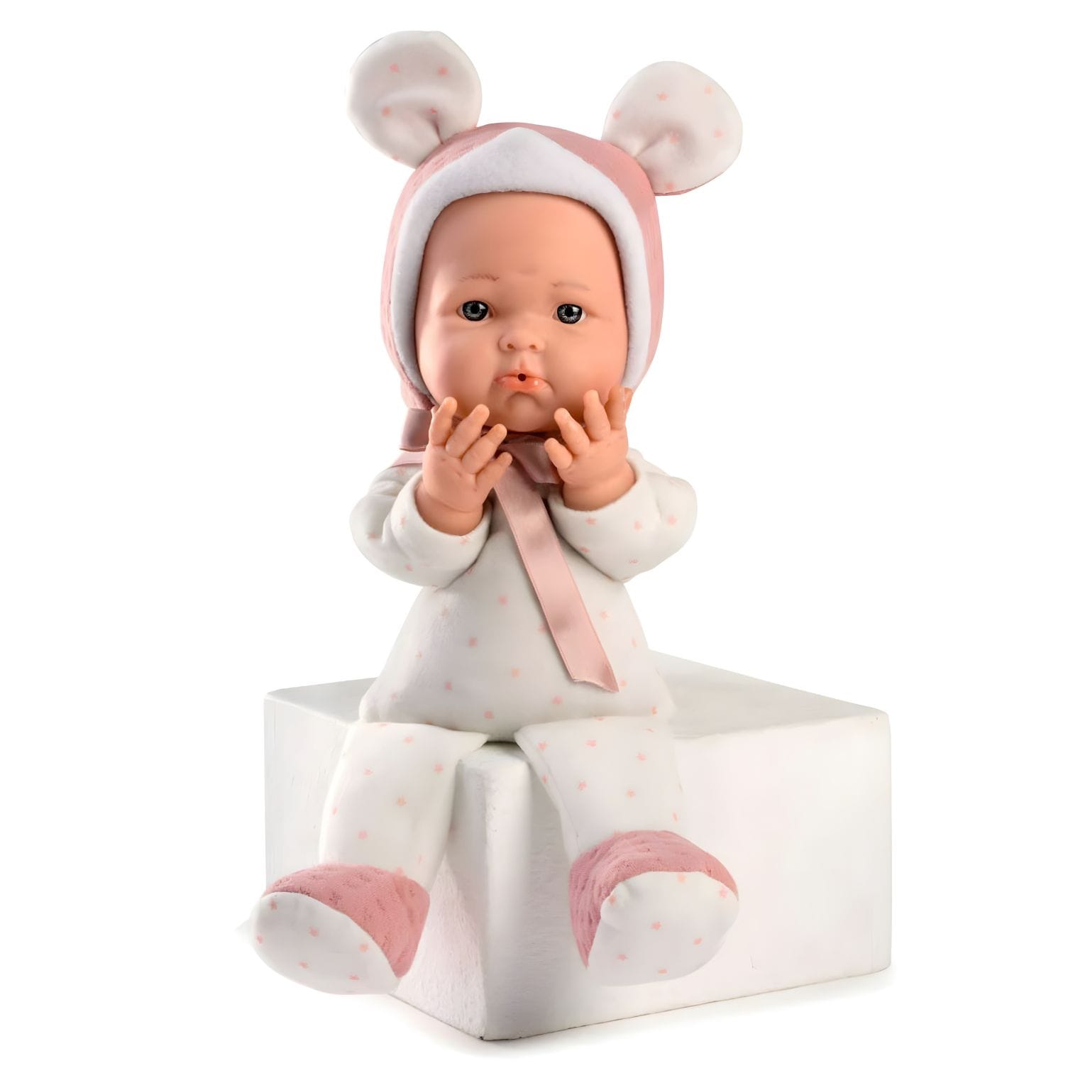 Boneca Mimi Rosa 36 cm com touca rosa e expressão meiga