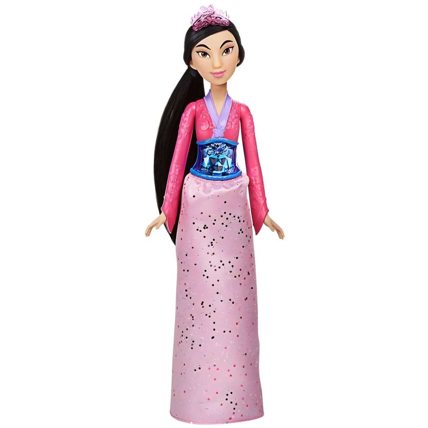 Boneca Princesa Disney - Mulan com vestido rosa brilhante e cabelo preto comprido
