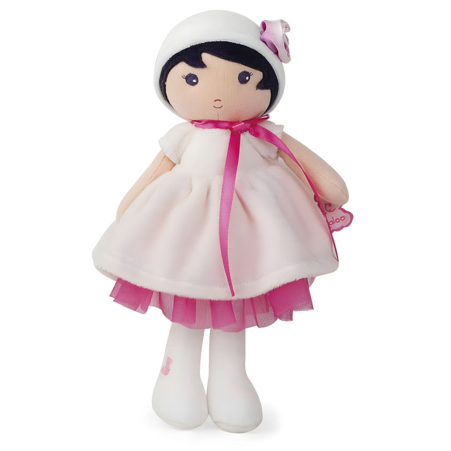 Boneca de pano Perle Kaloo com vestido rosa suave e gorro branco