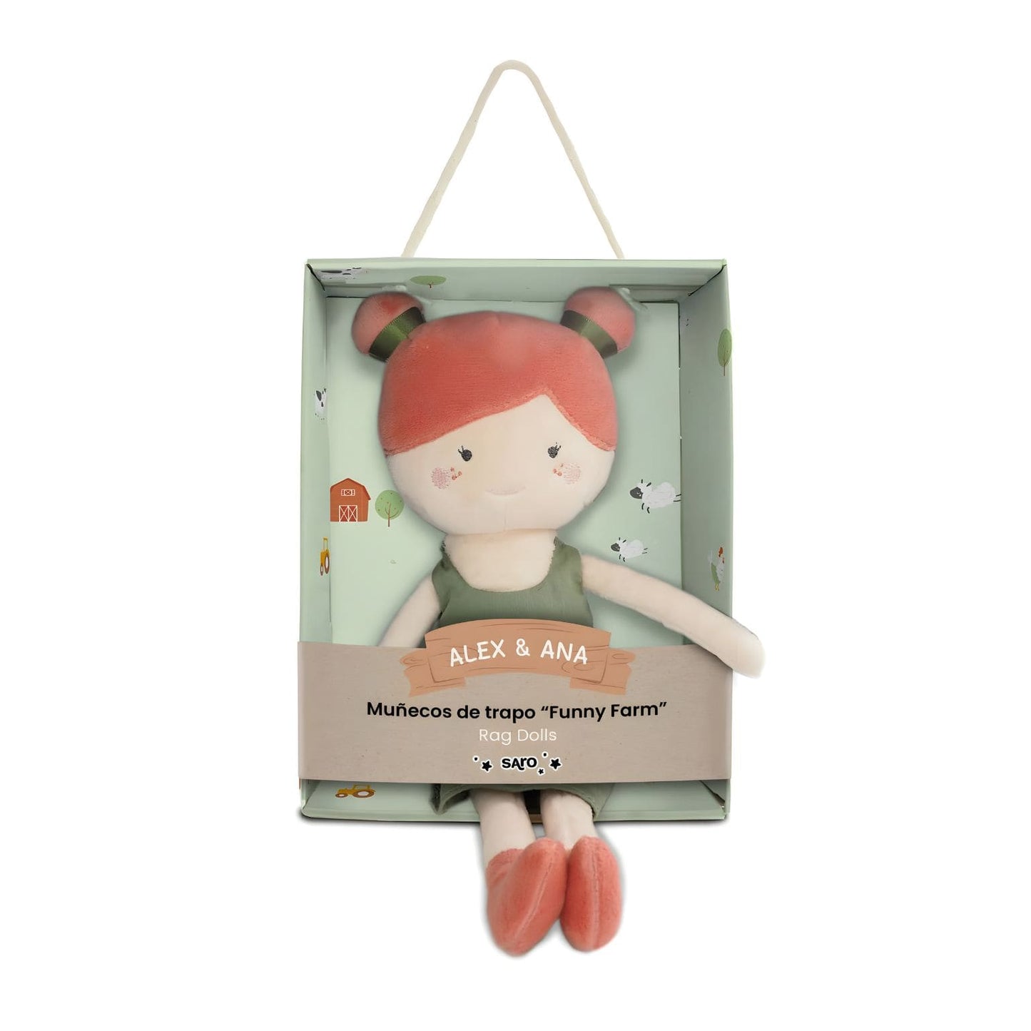 Boneca de Pano Ana Funny Farm para bebé com inspiração na quinta